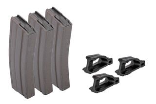 Three grey AR-15 magazines with Ranger Plates.
